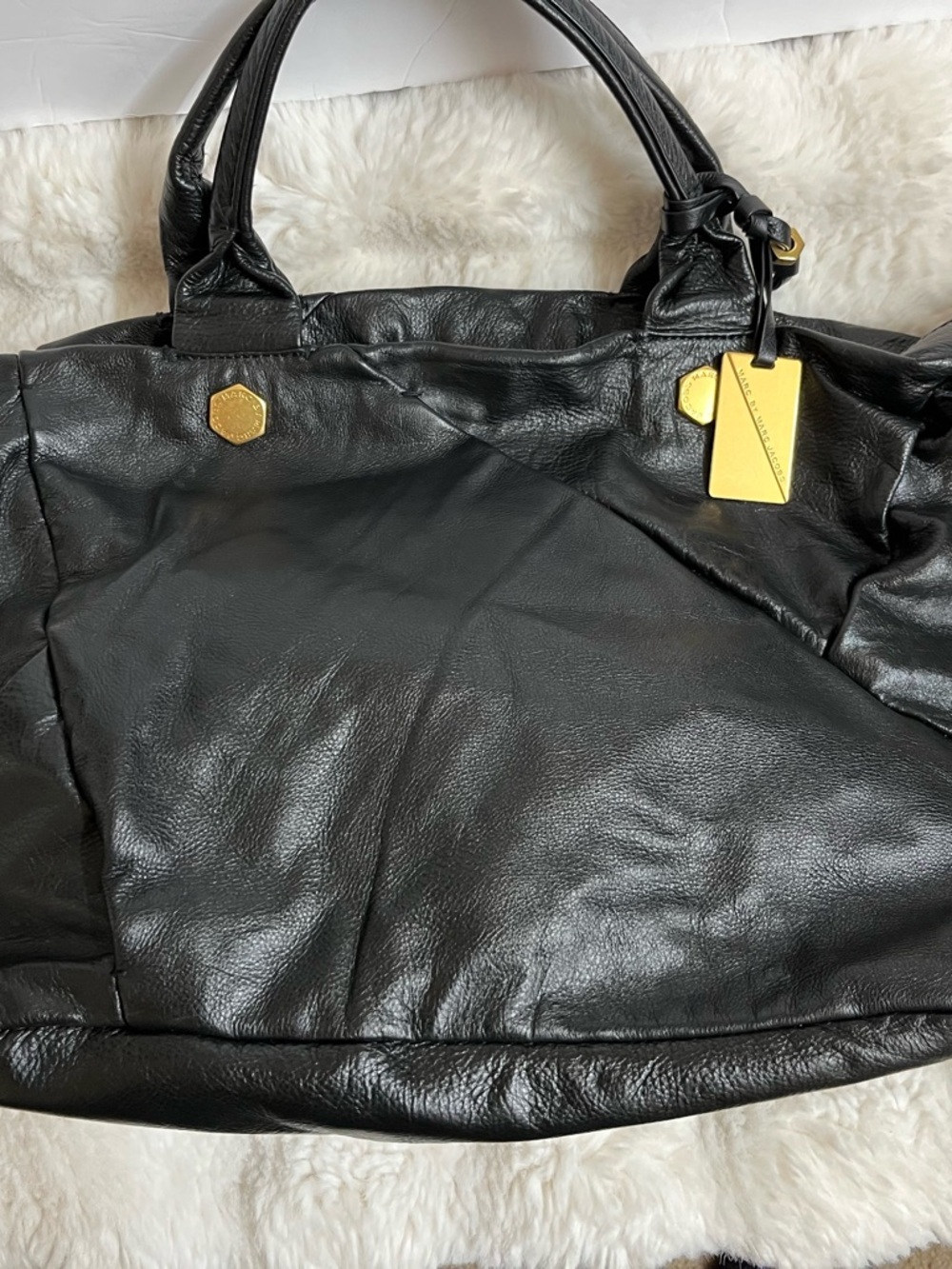 Marc Jacobs Large Bag Satchel Black Cow Leather Y2K Shoulder Bag Tote Carry All